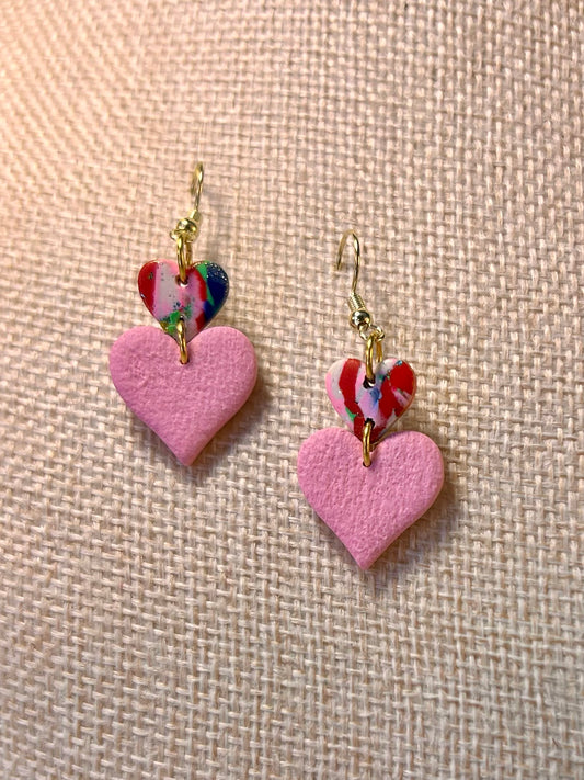 Pink Double Heart Dangles