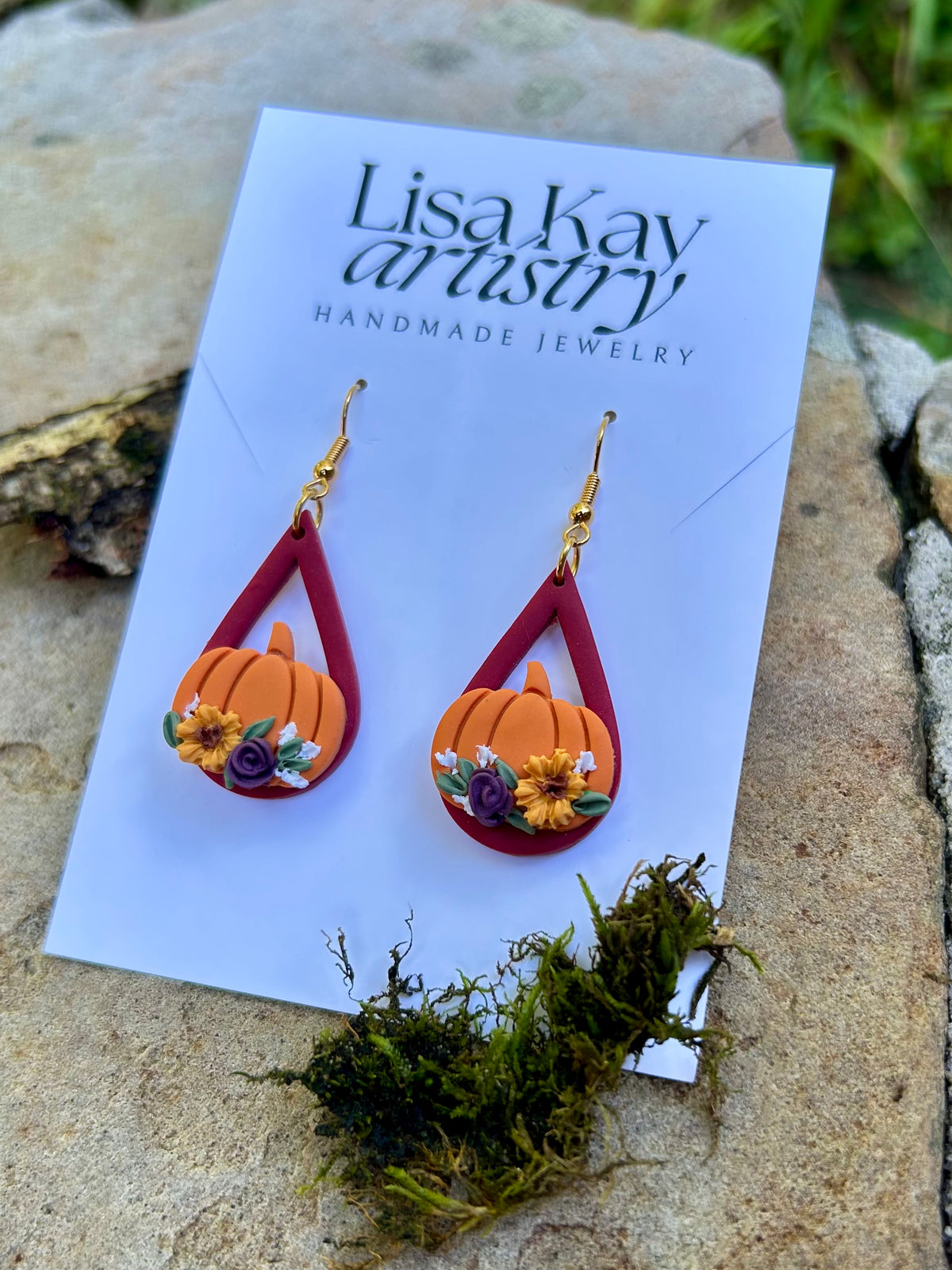 Cranberry and Orange Pumpkin Dangle Earrings