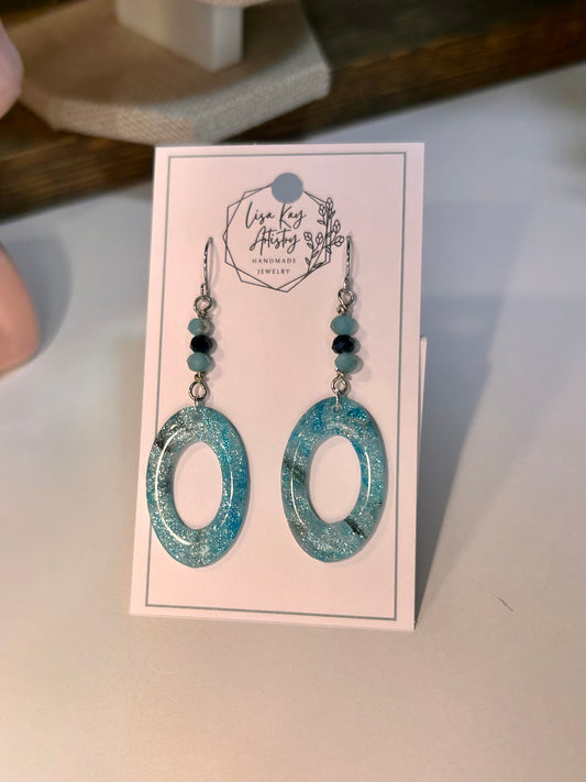 Northern Lights Open Oval Medium in Teal Blue Aqua Black