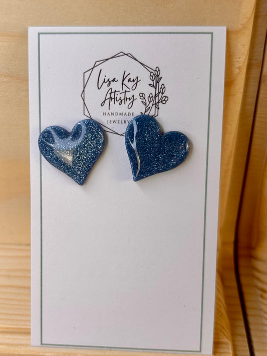 Northern Lights Steel Blue heart studs