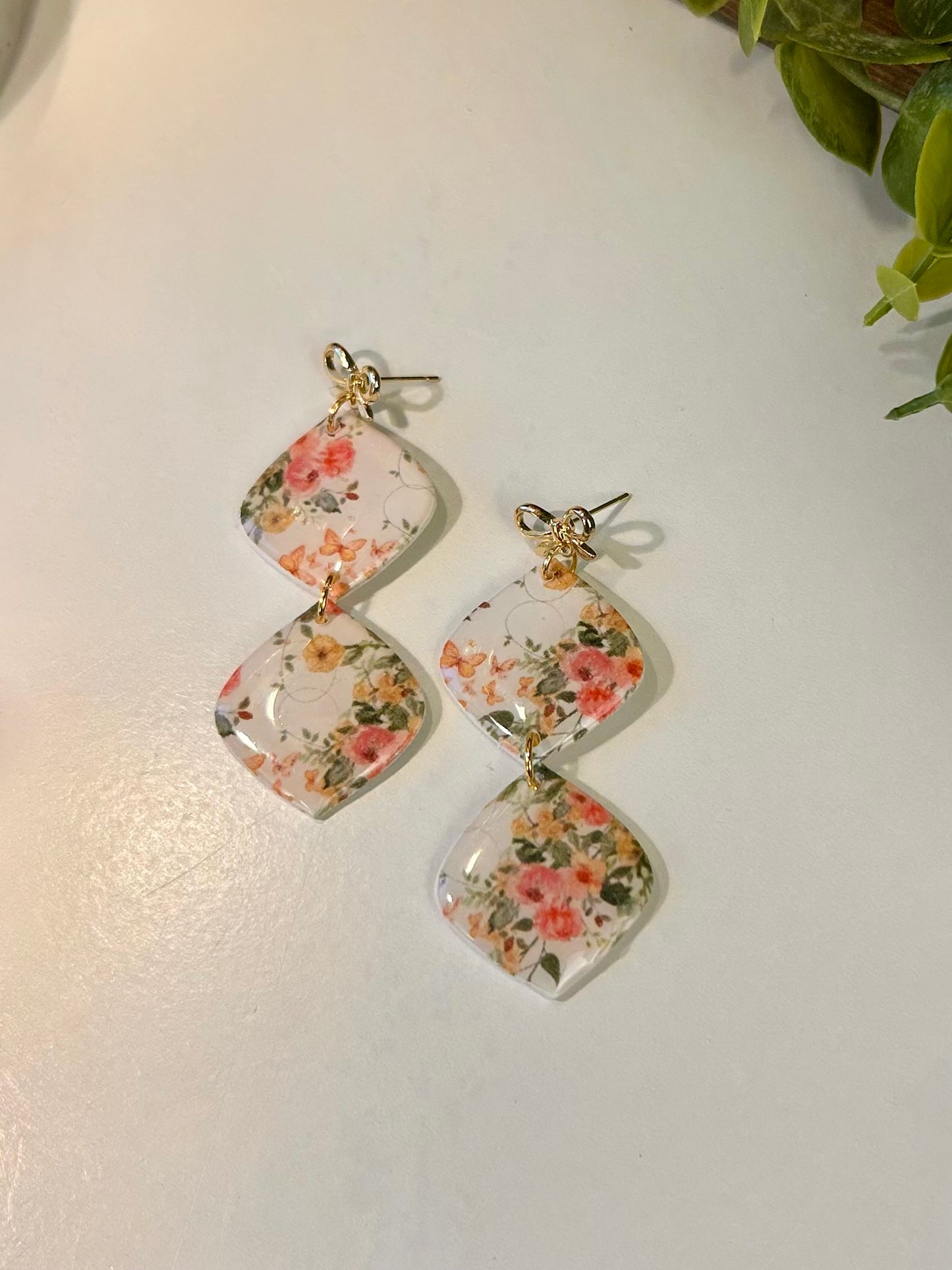 Floral Double Diamond Dangle