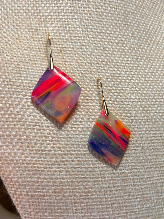 Rainbow small diamond Dangle Earrings One of a Kind