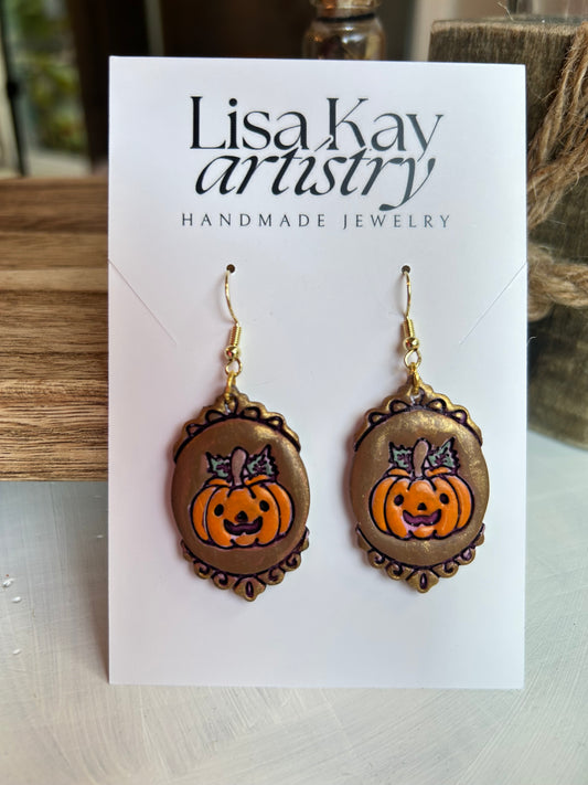 Velvet Jack-o'-Lantern Cameo Earrings