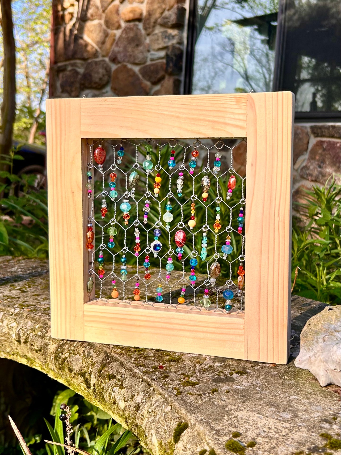 Beaded Sun Catcher Wood Frame