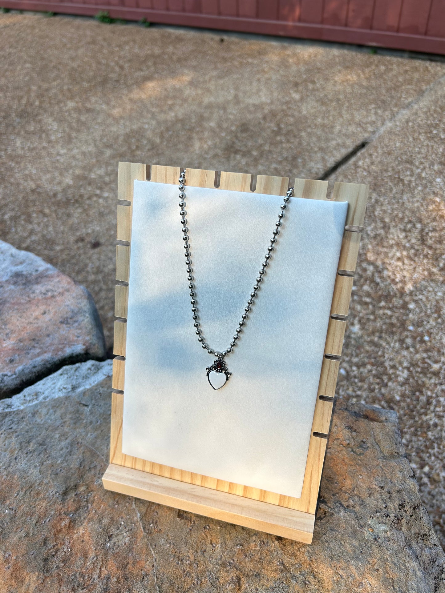 White Enamel Heart Charm Necklace- ready to wear