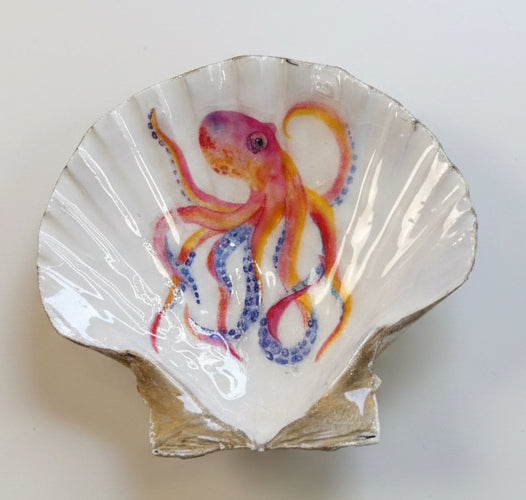 Shell Trinket Dish Octopus Red
