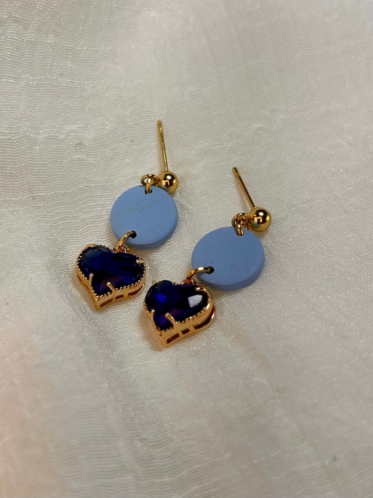 Blue Skies Small Round Dangles with Faux Sapphire Blue CZ Heart Gems