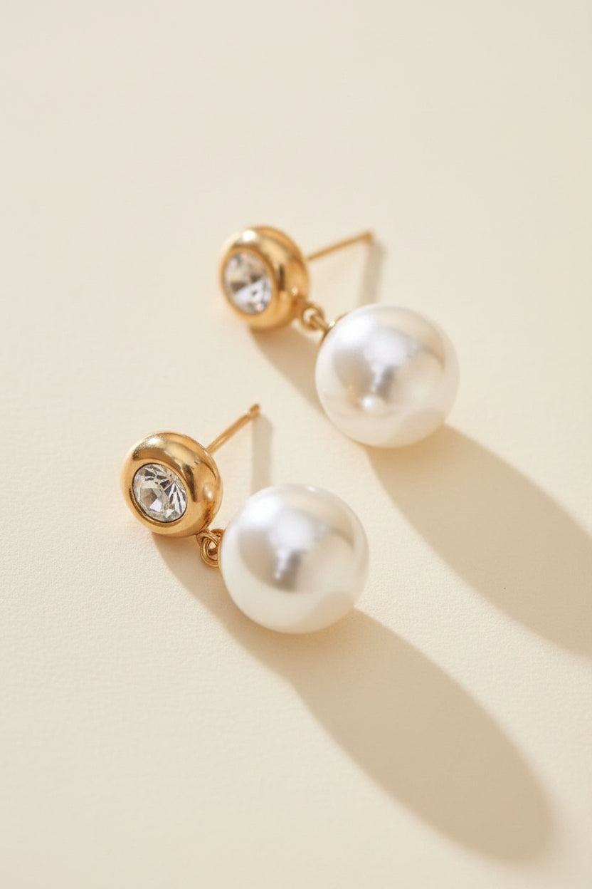 Pearl Earrings in 18k Gold Plate, Tarnish Resistant