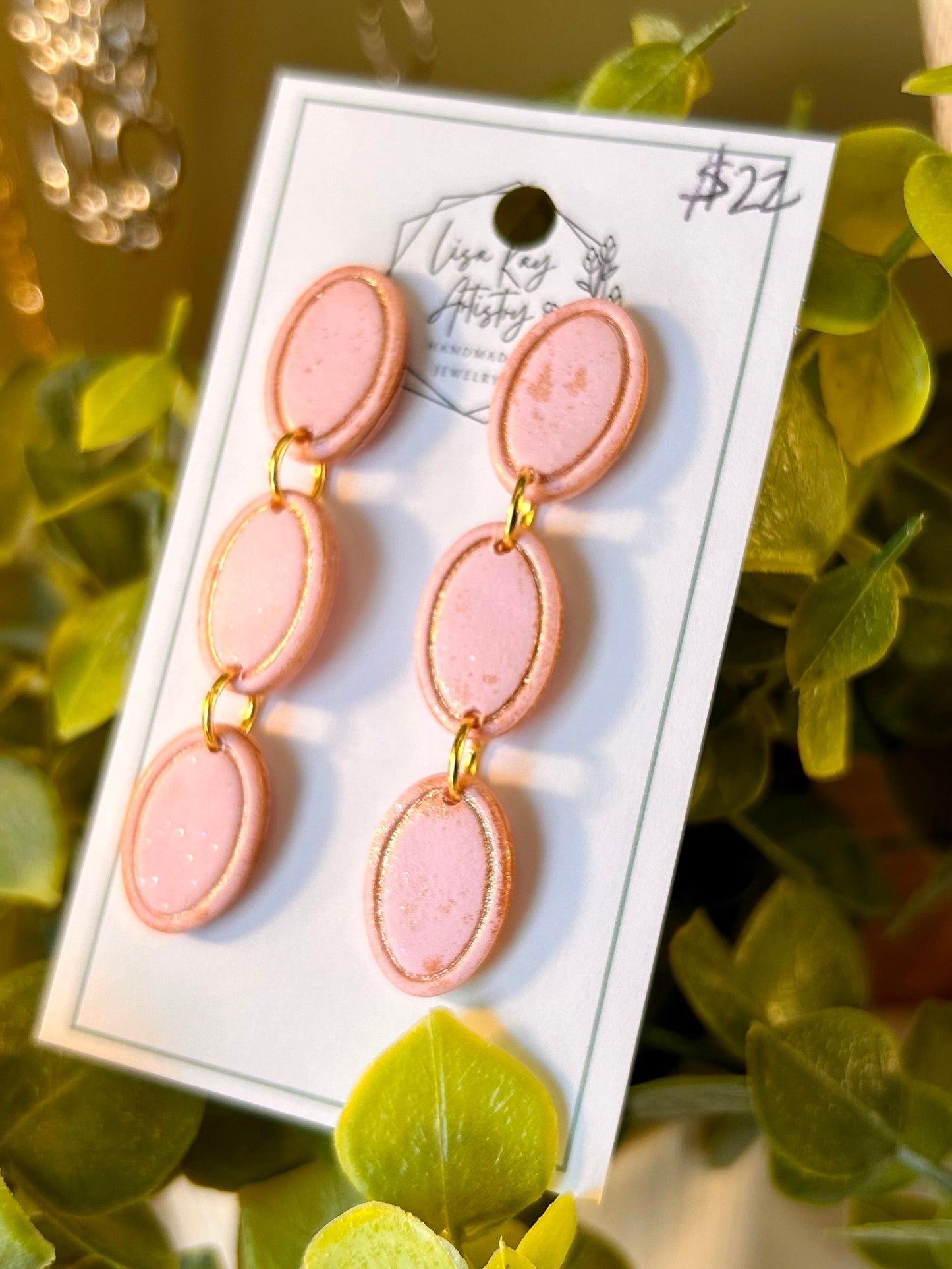 Pink Triple Oval Dangle Earrings | Blush Pink Stud Drop Earrings