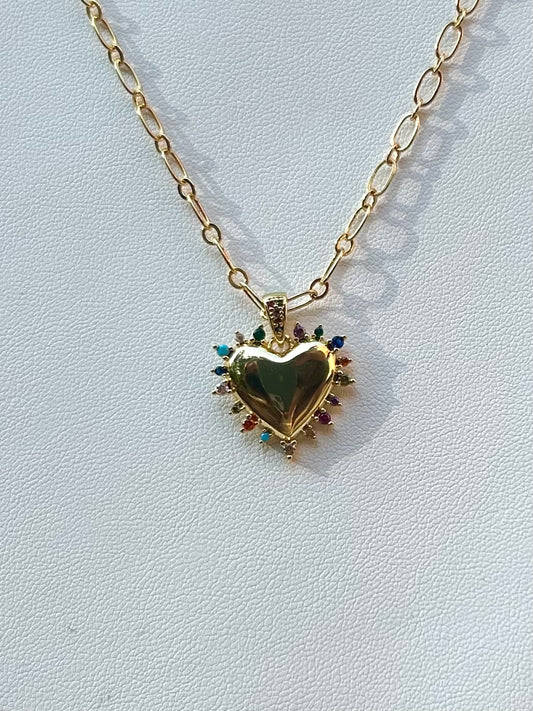 Gold Heart Charm with MultiColor Gems (ready to wear)
