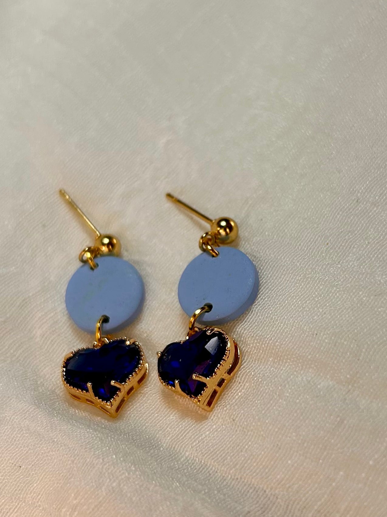 Blue Skies Small Round Dangles with Faux Sapphire Blue CZ Heart Gems