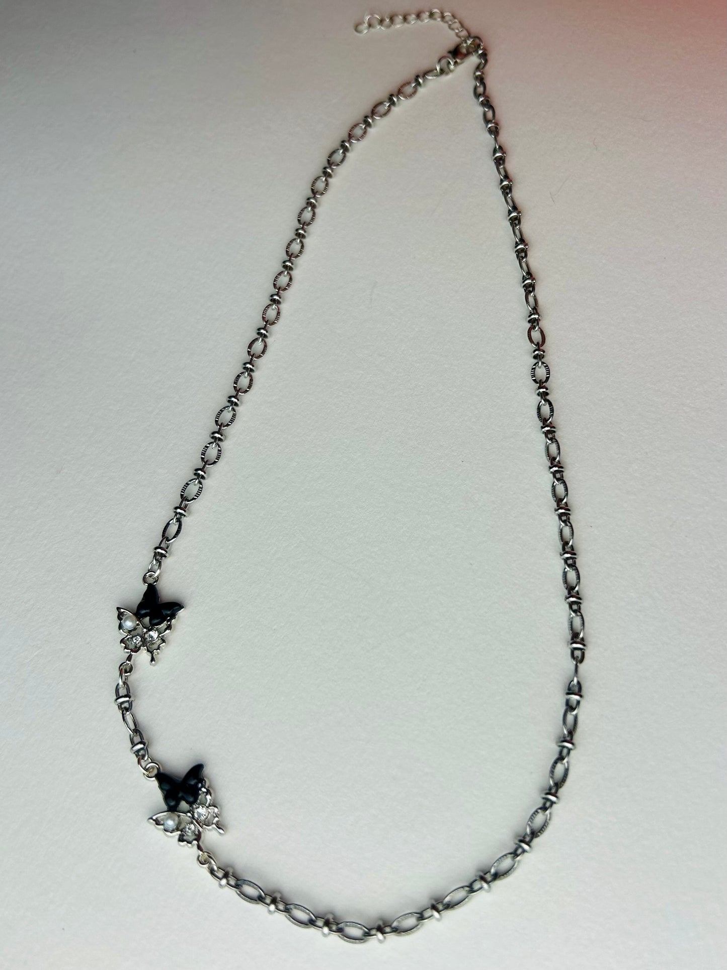 Butterfly and Steel Asymmetrical Necklace