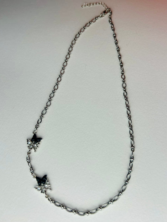 Butterfly and Steel Asymmetrical Necklace