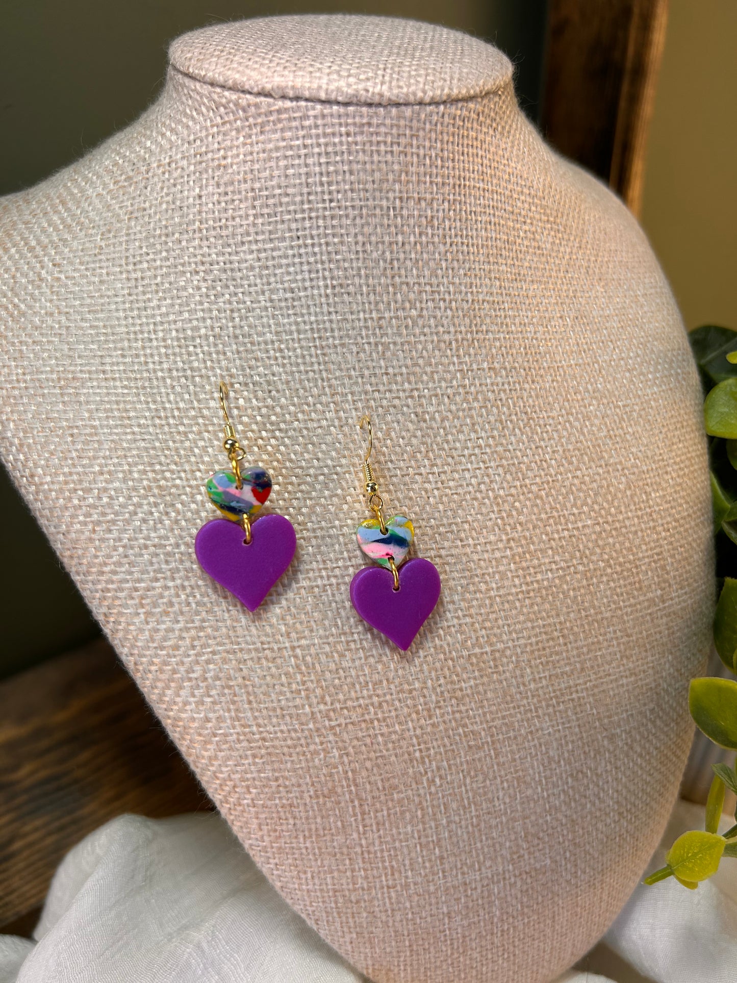 Purple Double Heart Dangles