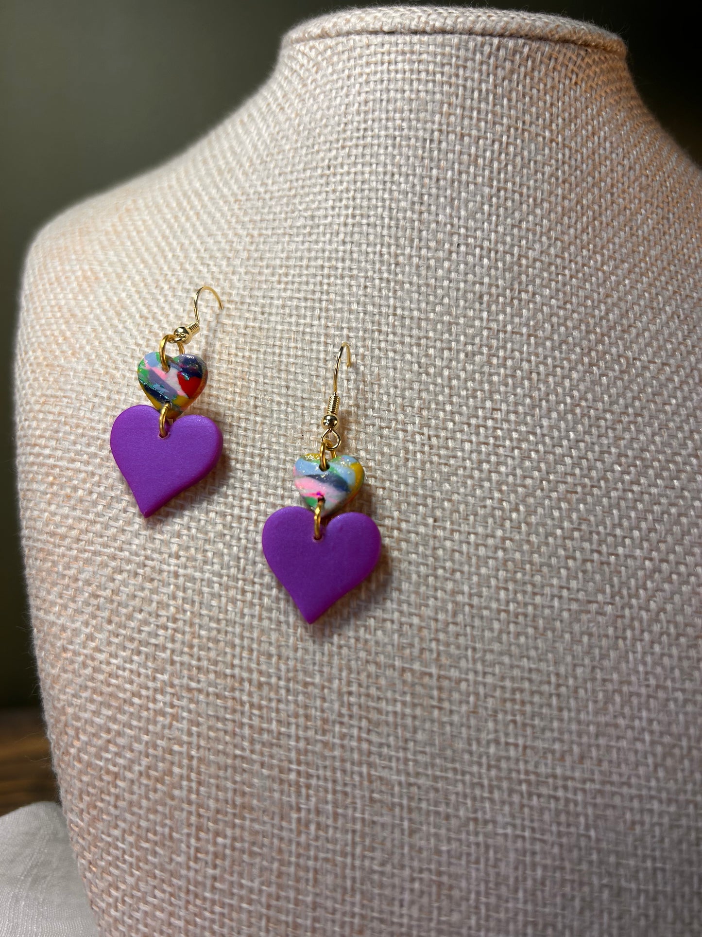 Purple Double Heart Dangles