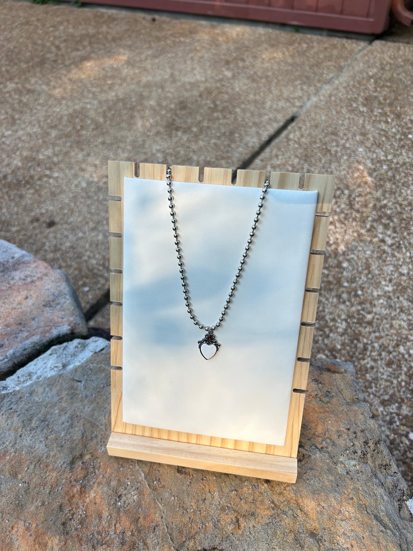 White Enamel Heart Charm Necklace- ready to wear