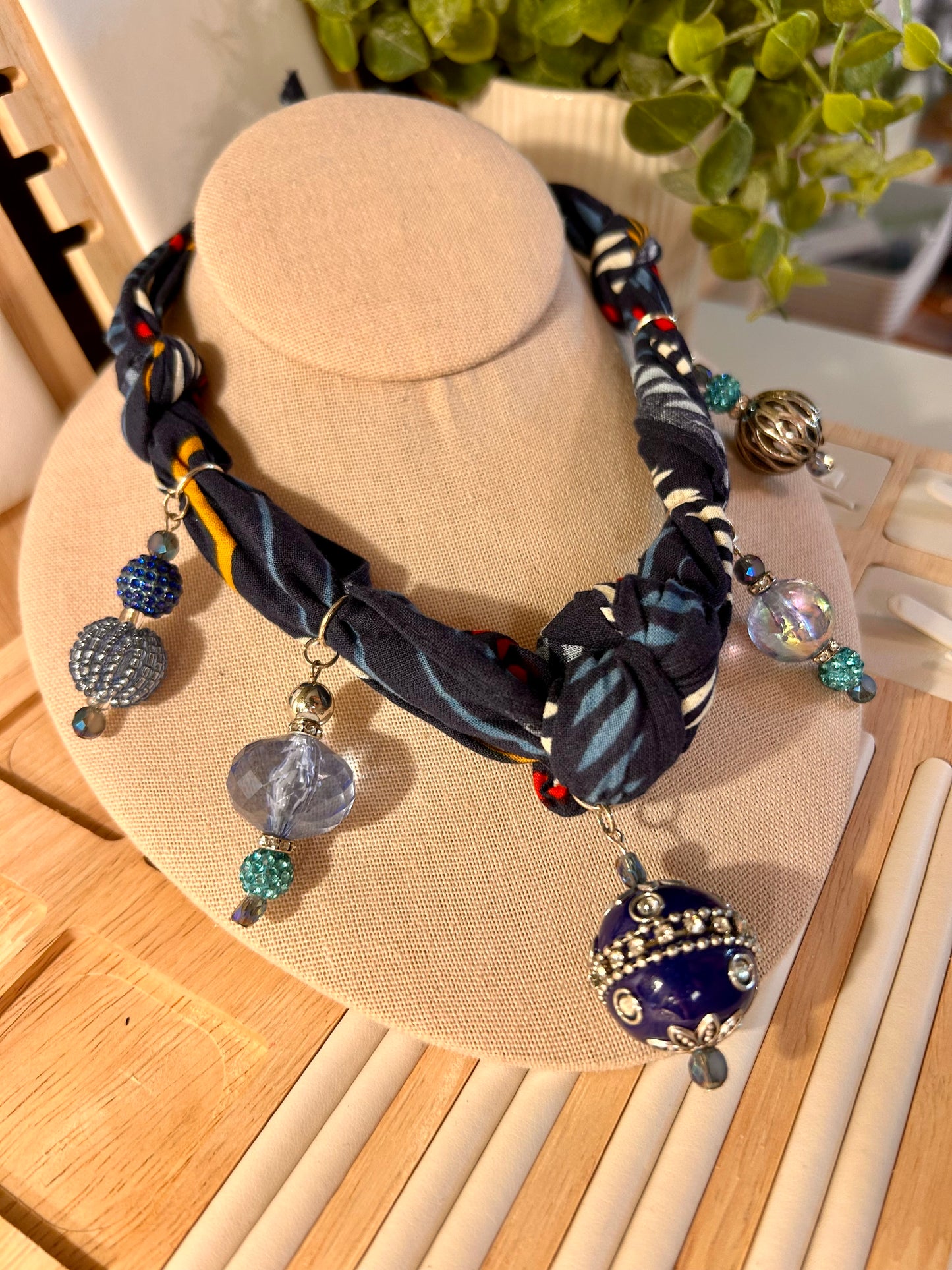 Blue tatement Bead Bandana Necklace