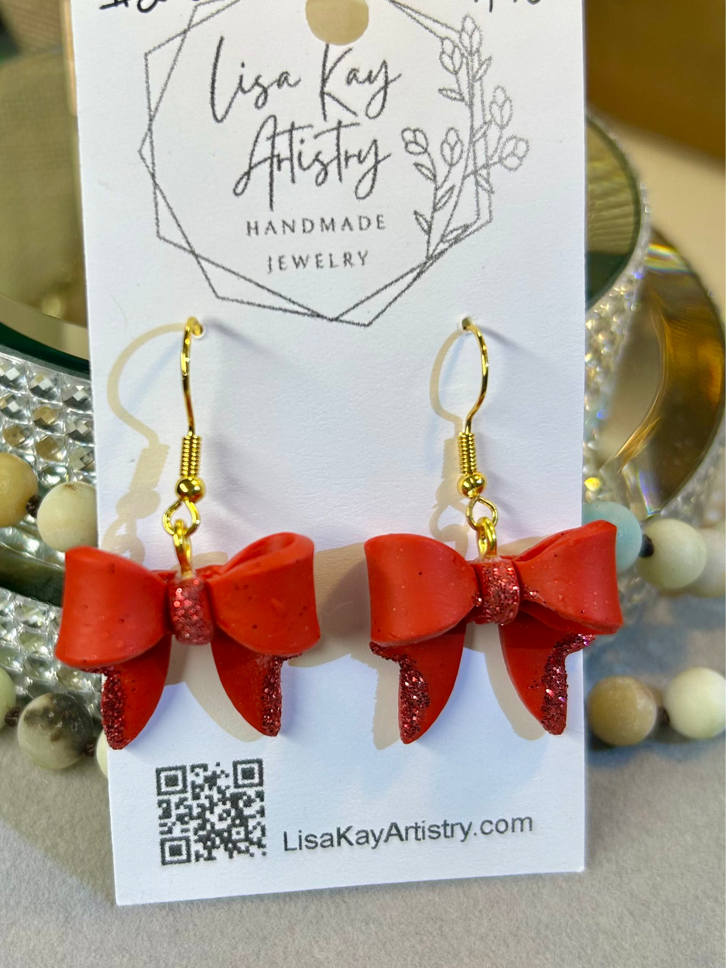 Red Croquet Bow with Glitter Dangle