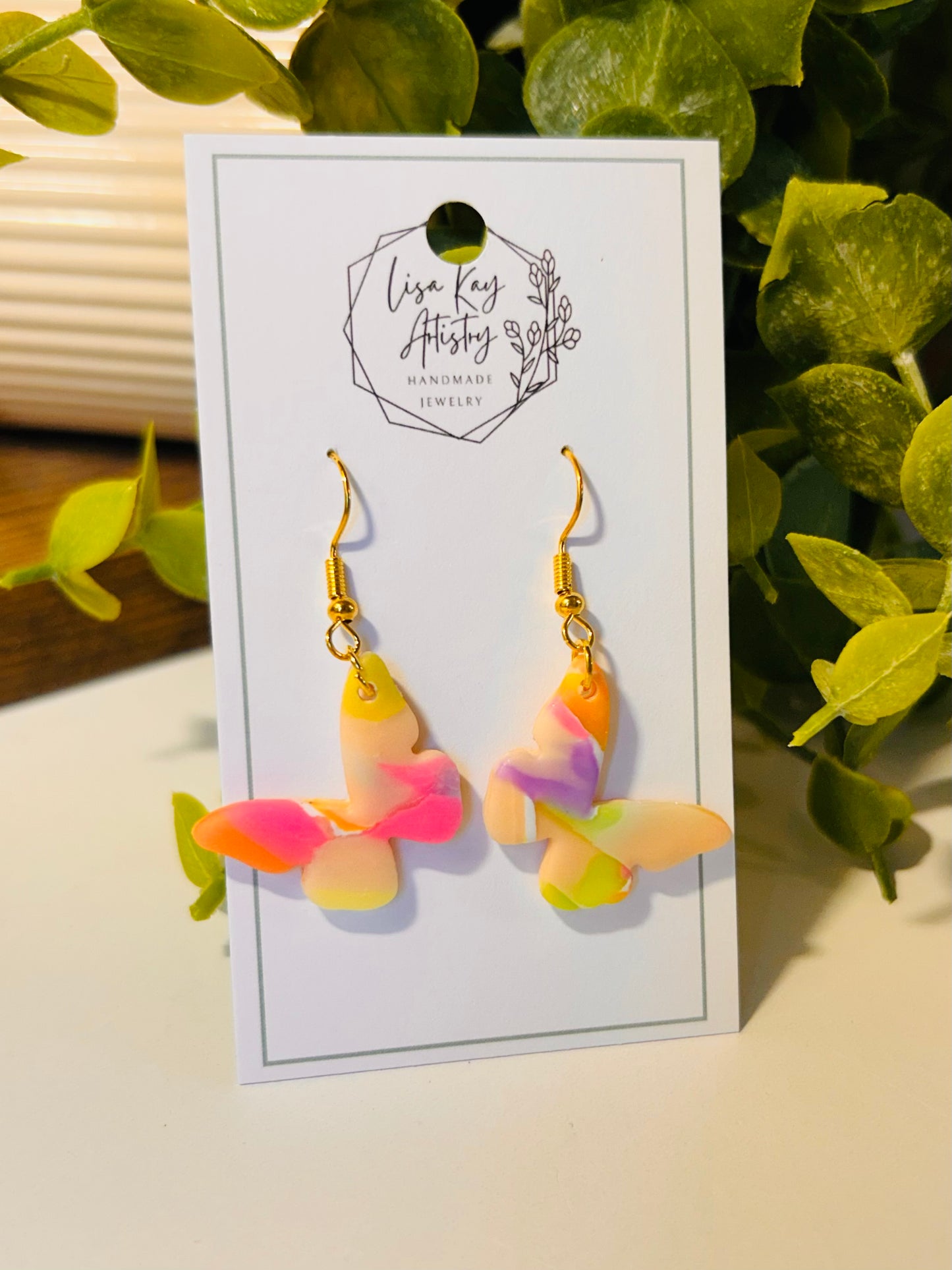 Tie Dye Butterfly Dangles or Studs