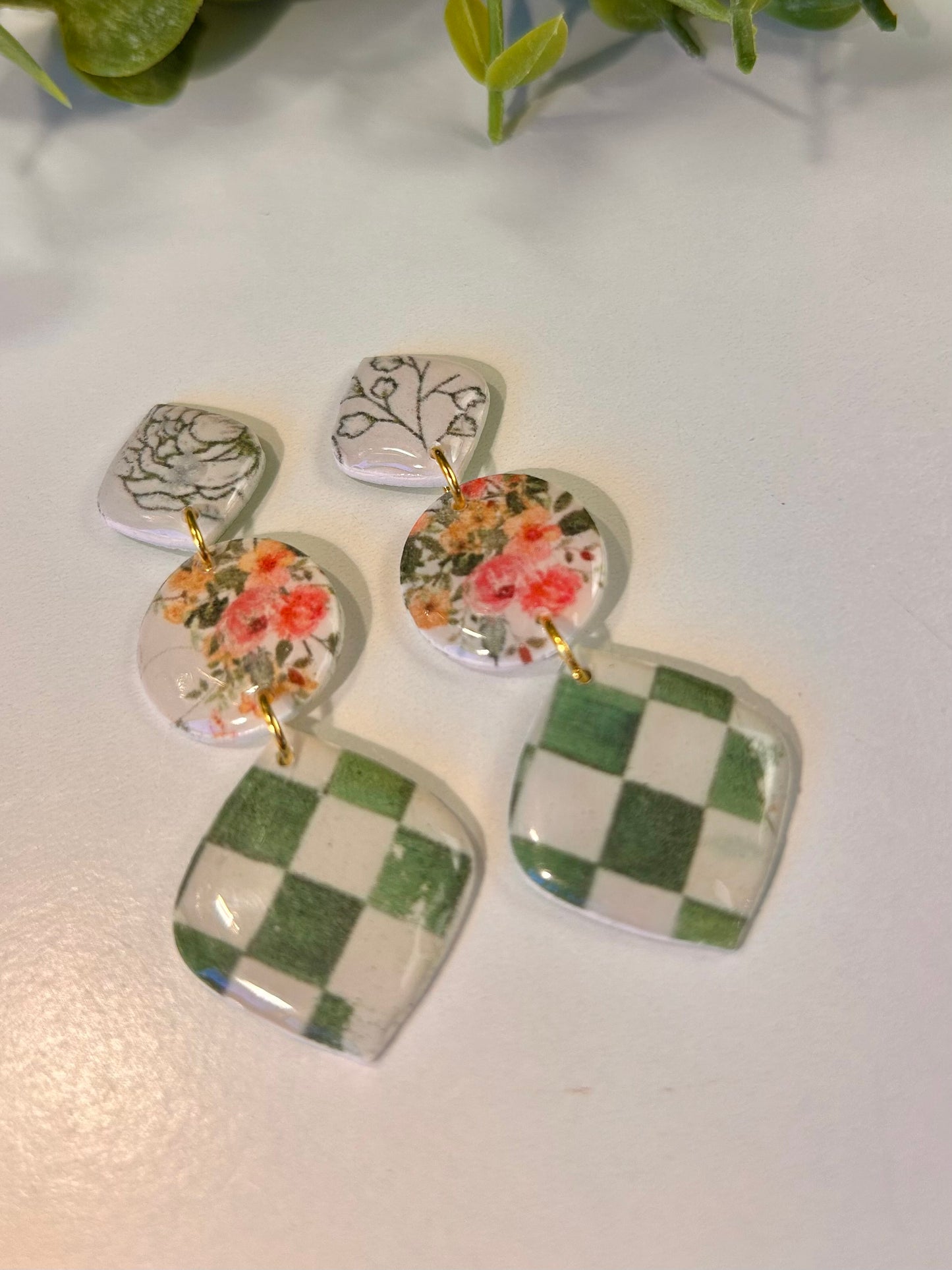 Green Check & Floral 3 Piece Diamond Shapes