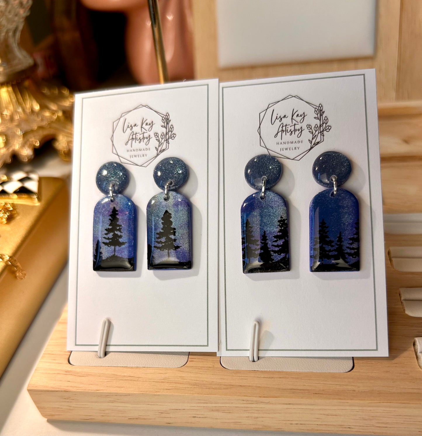 Northern Lights Twilight Sky Small Bell with Steel Blue round stud