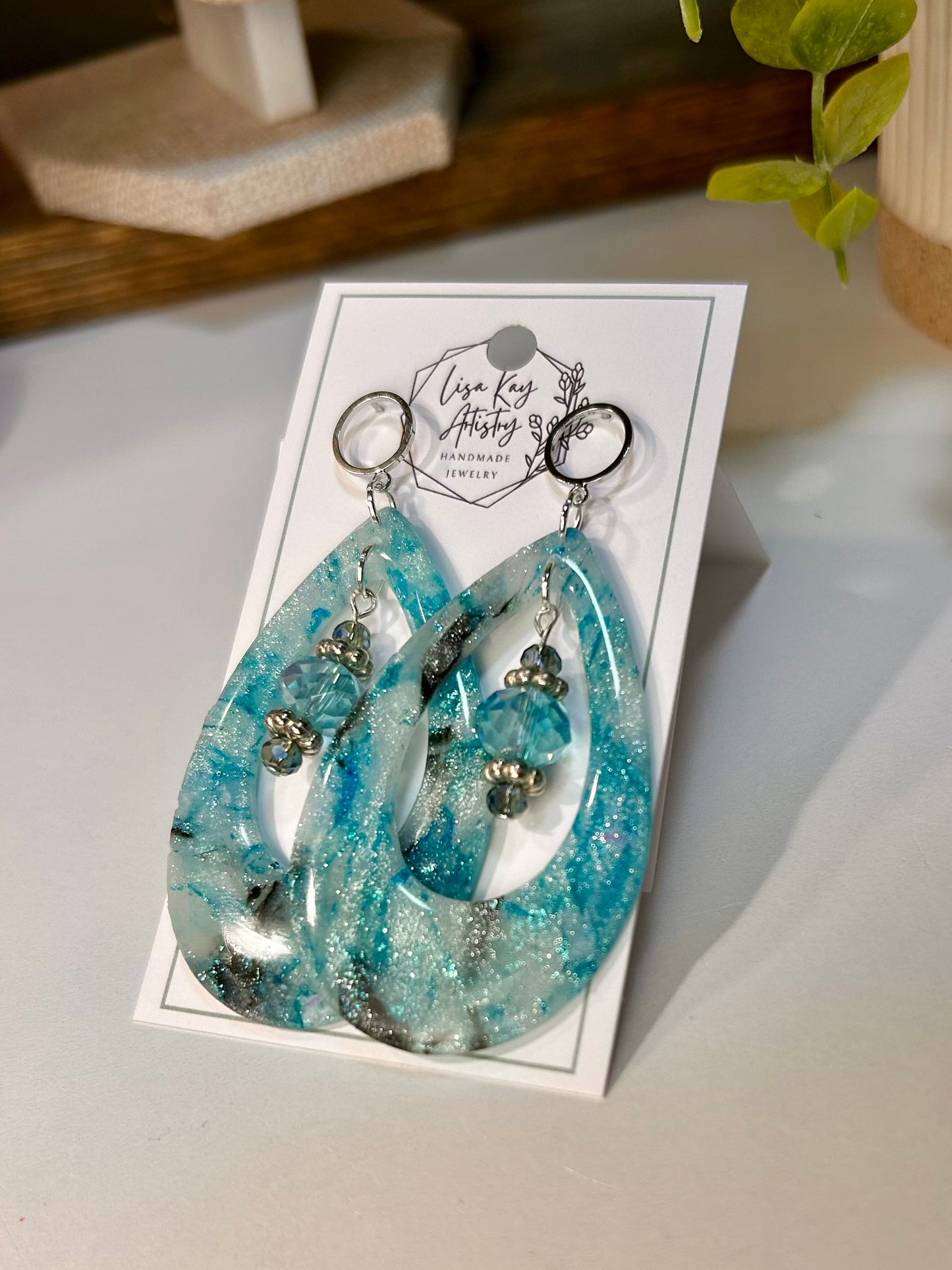 Northern Lights Tear Drop Large in Teal Blue Aqua Black Statement