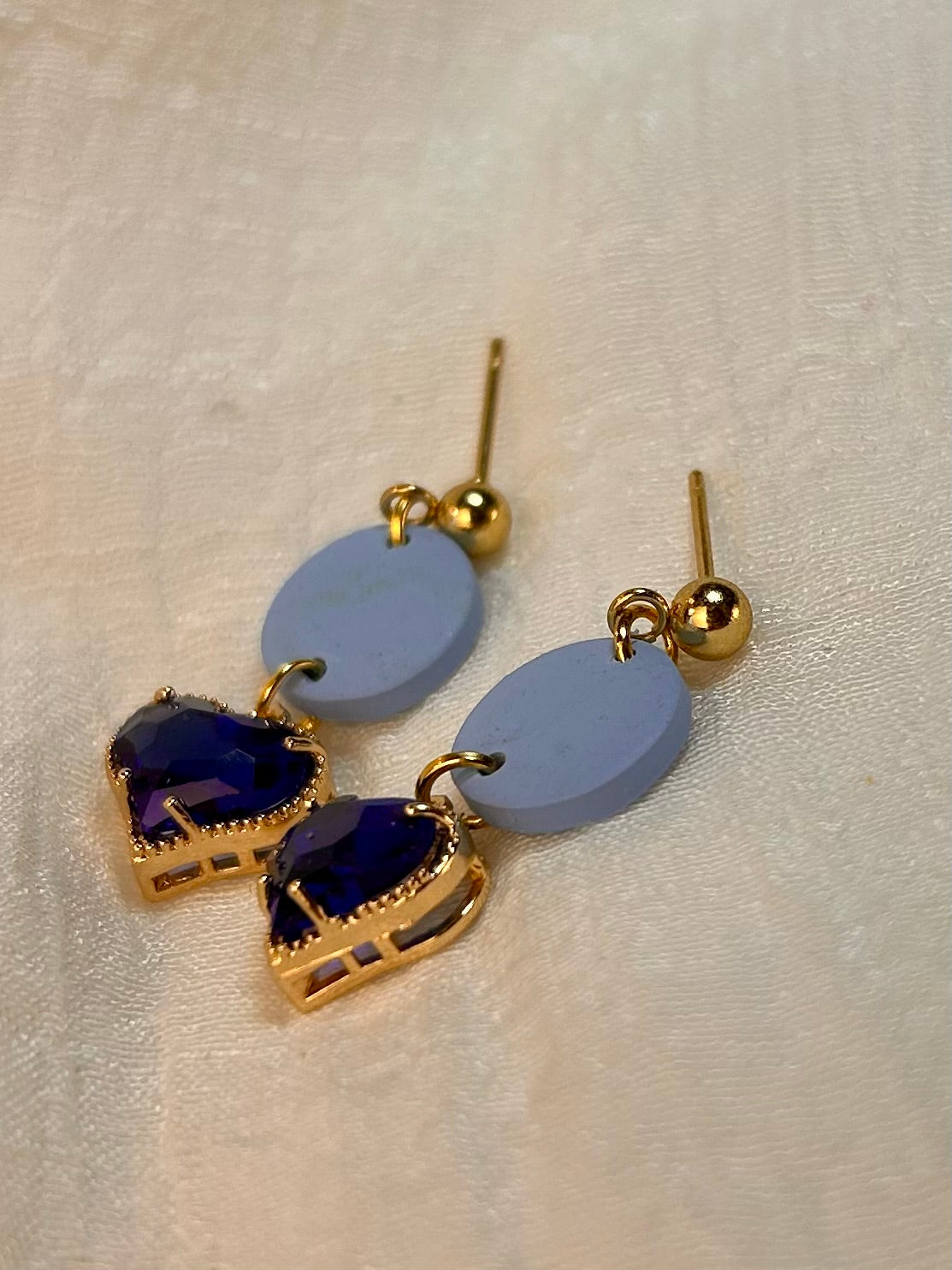 Blue Skies Small Round Dangles with Faux Sapphire Blue CZ Heart Gems