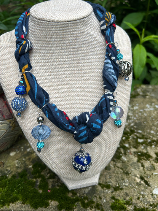 Blue Bead Bandana Necklace