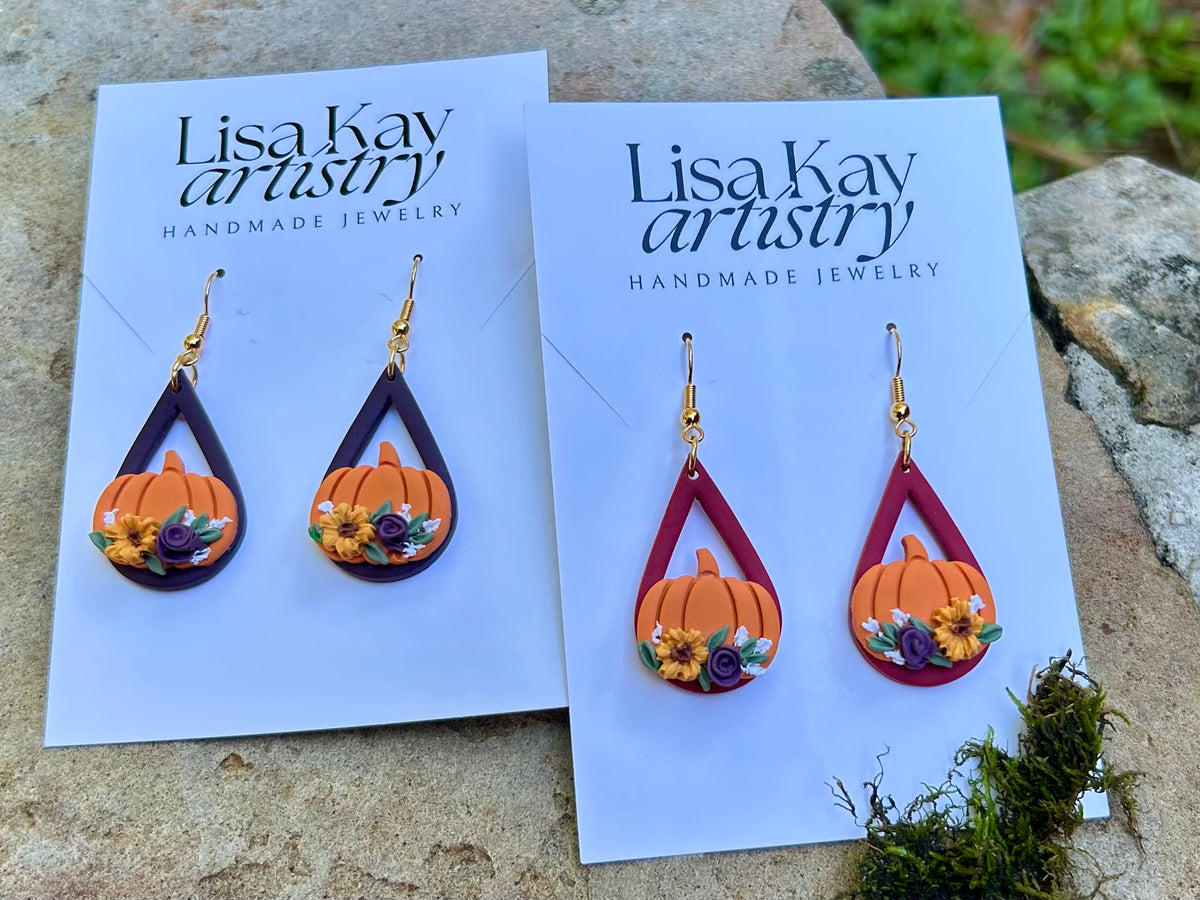 Merlot and Orange Pumpkin Dangle Earrings