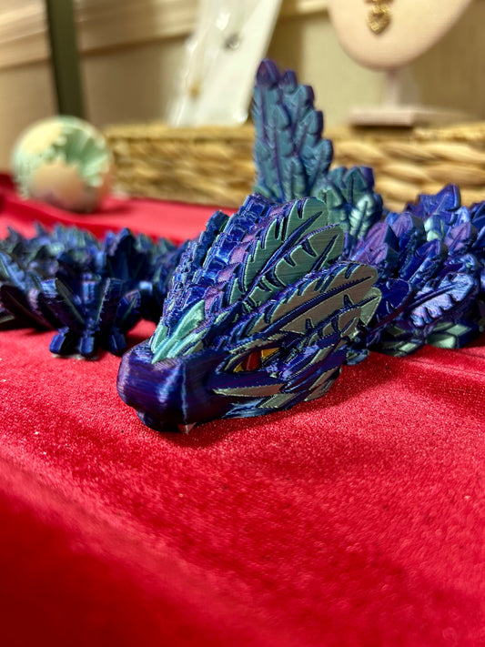 Dream Catcher Dragon – 3D Printed Purple & Blue Feathered Dragon
