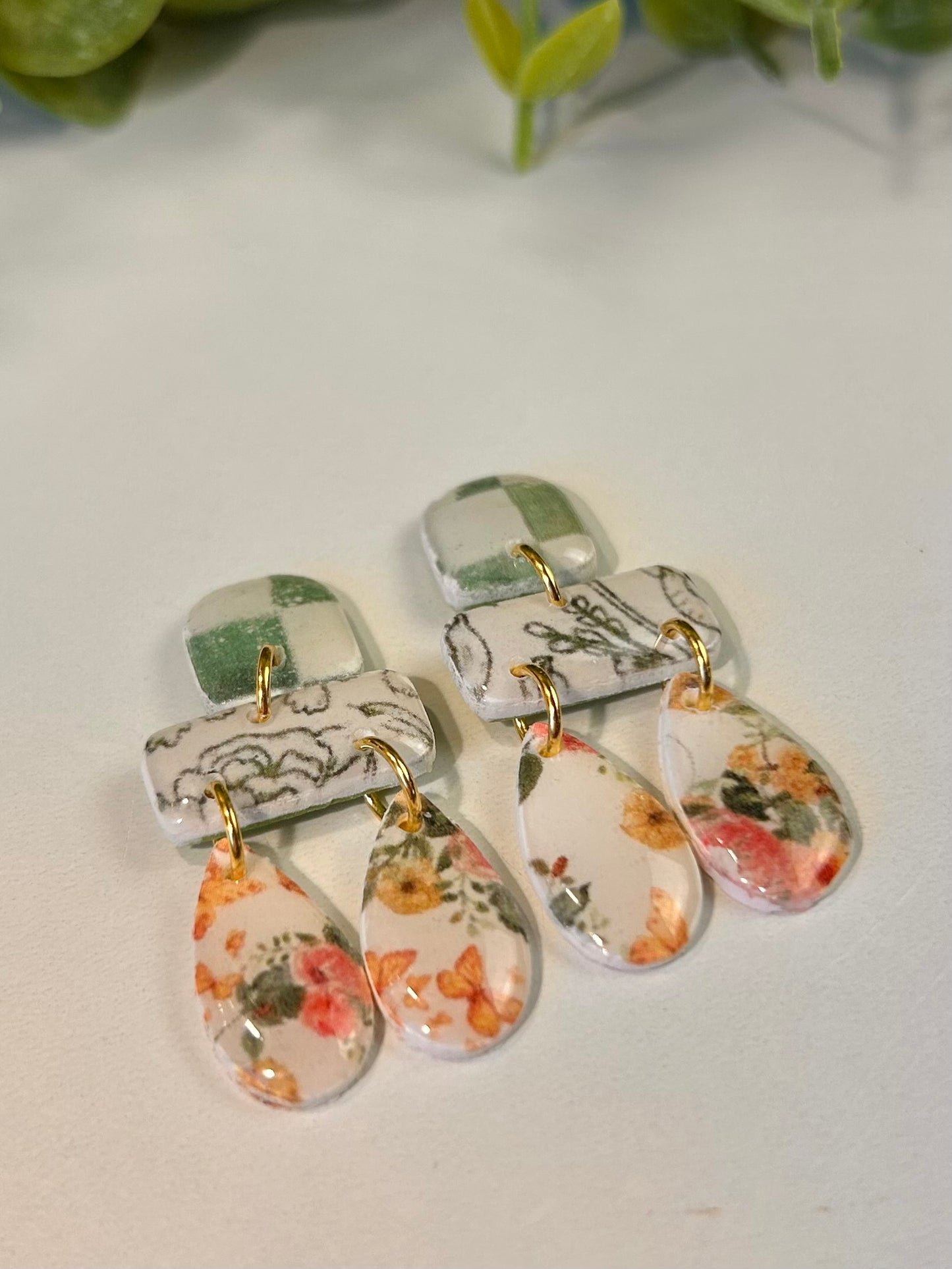 Green Check & Chinioserie 4 Piece