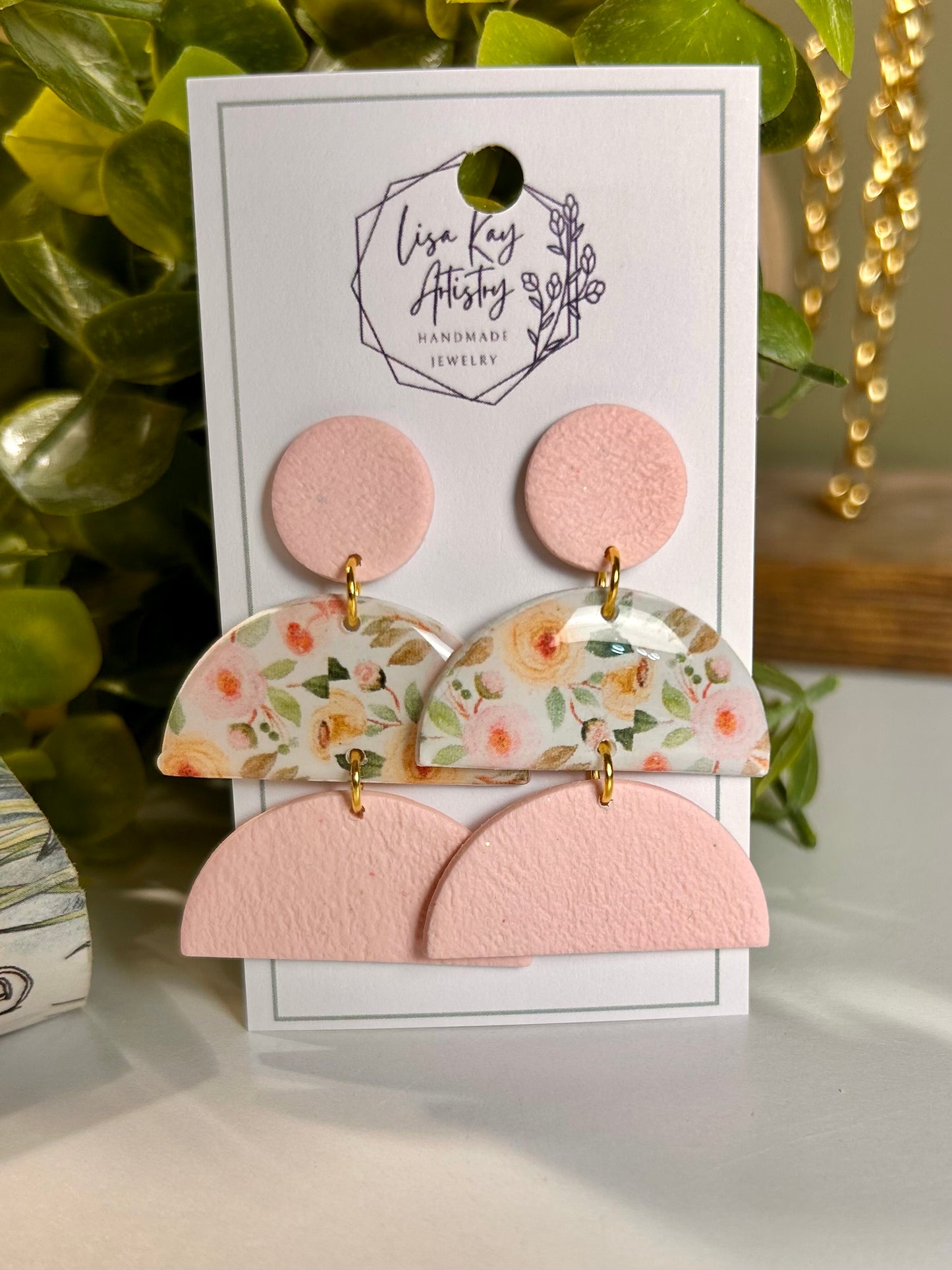 Buttercream and Pink Statement Large Half Circle Dangle