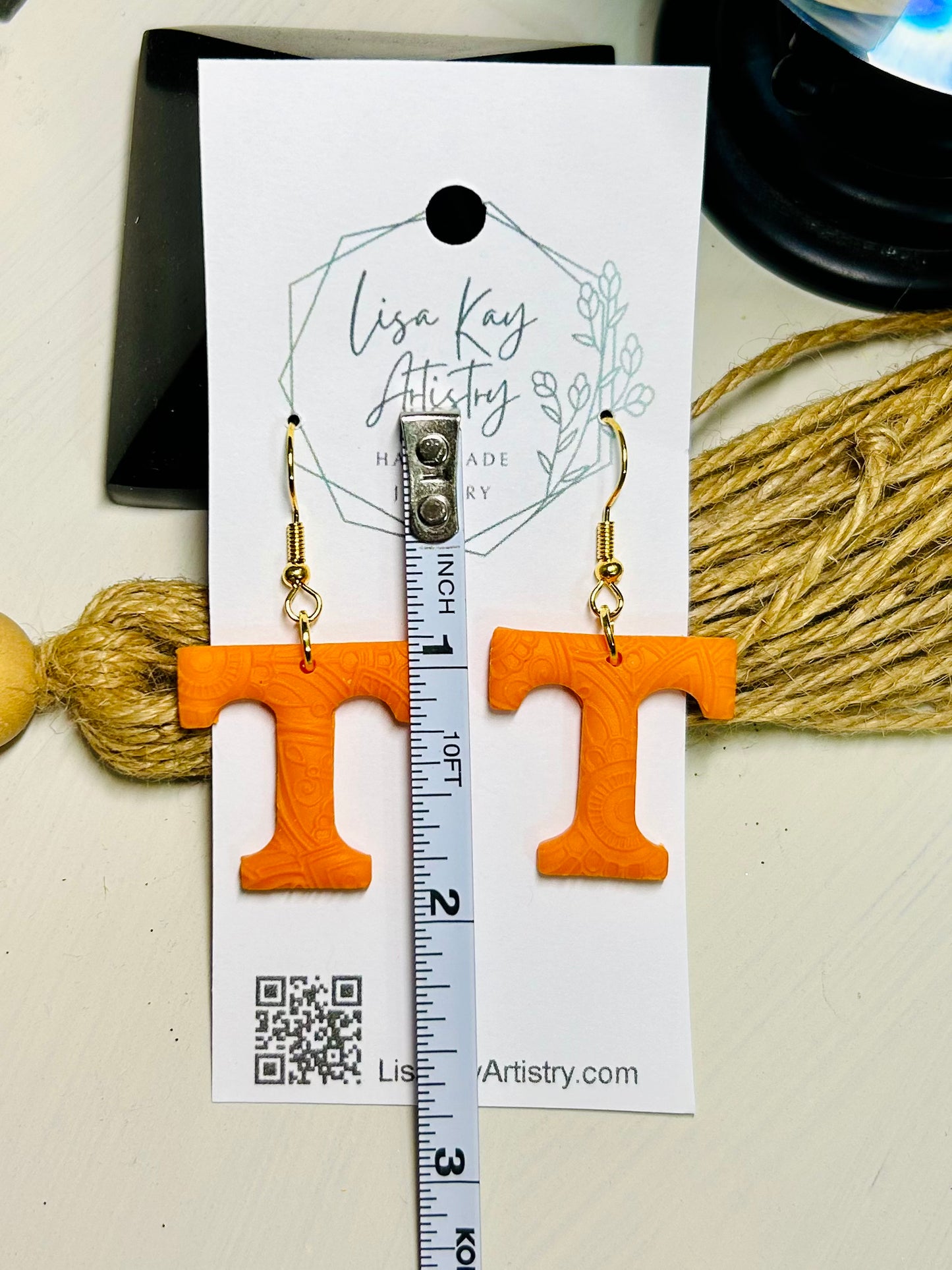 Tennessee T Orange (Textured Embossed Translucent) 1 inch on hoops, hooks or ball studs