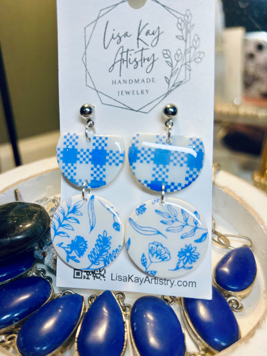 Blue Gingham & Toile Dangles