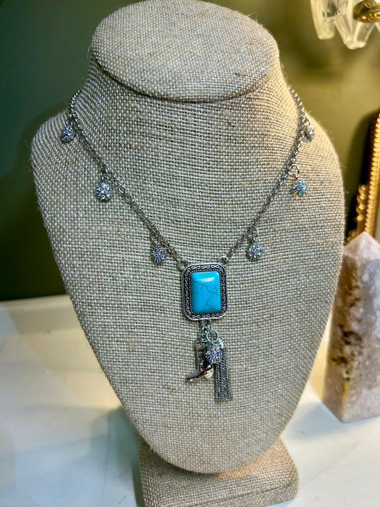 Turquoise & Boots Necklace & Earrings