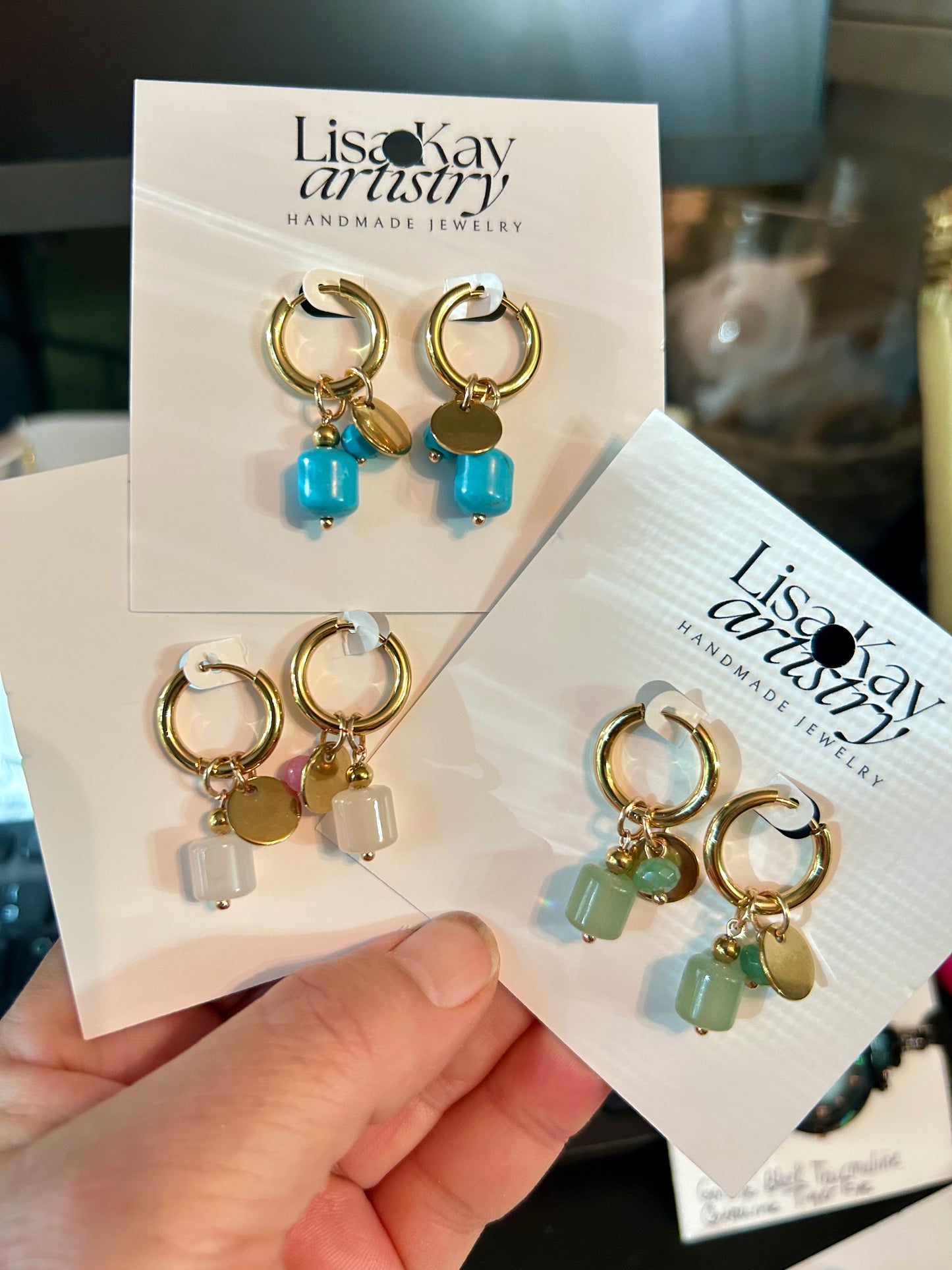 Huggie Hoops with Stone Dangles