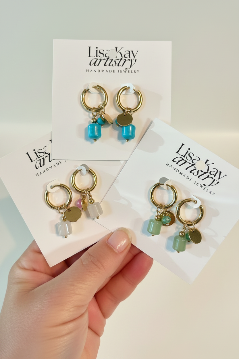 Huggie Hoops with Stone Dangles