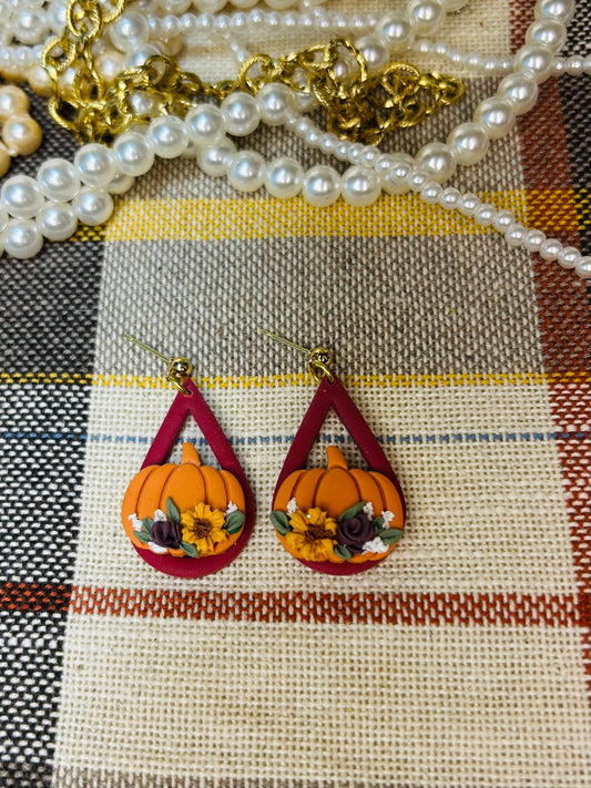 Floral pumpkin Maroon Dangle