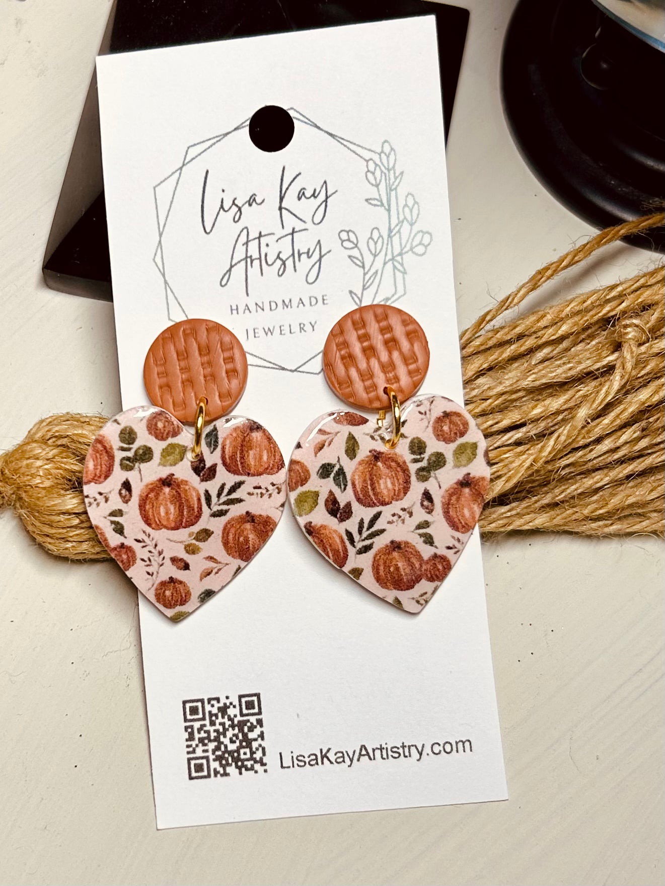 Terracotta Pumpkins and Hearts Stud Dangle