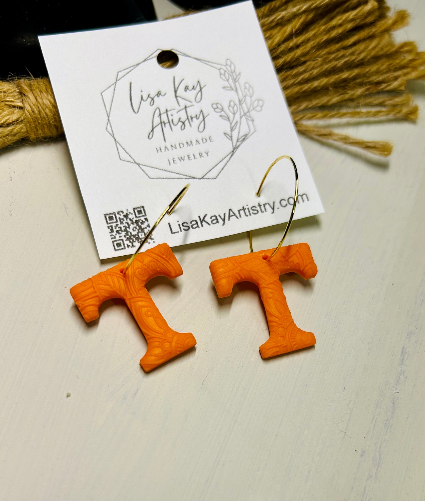 Tennessee T Orange (Textured Embossed Translucent) 1 inch on hoops, hooks or ball studs