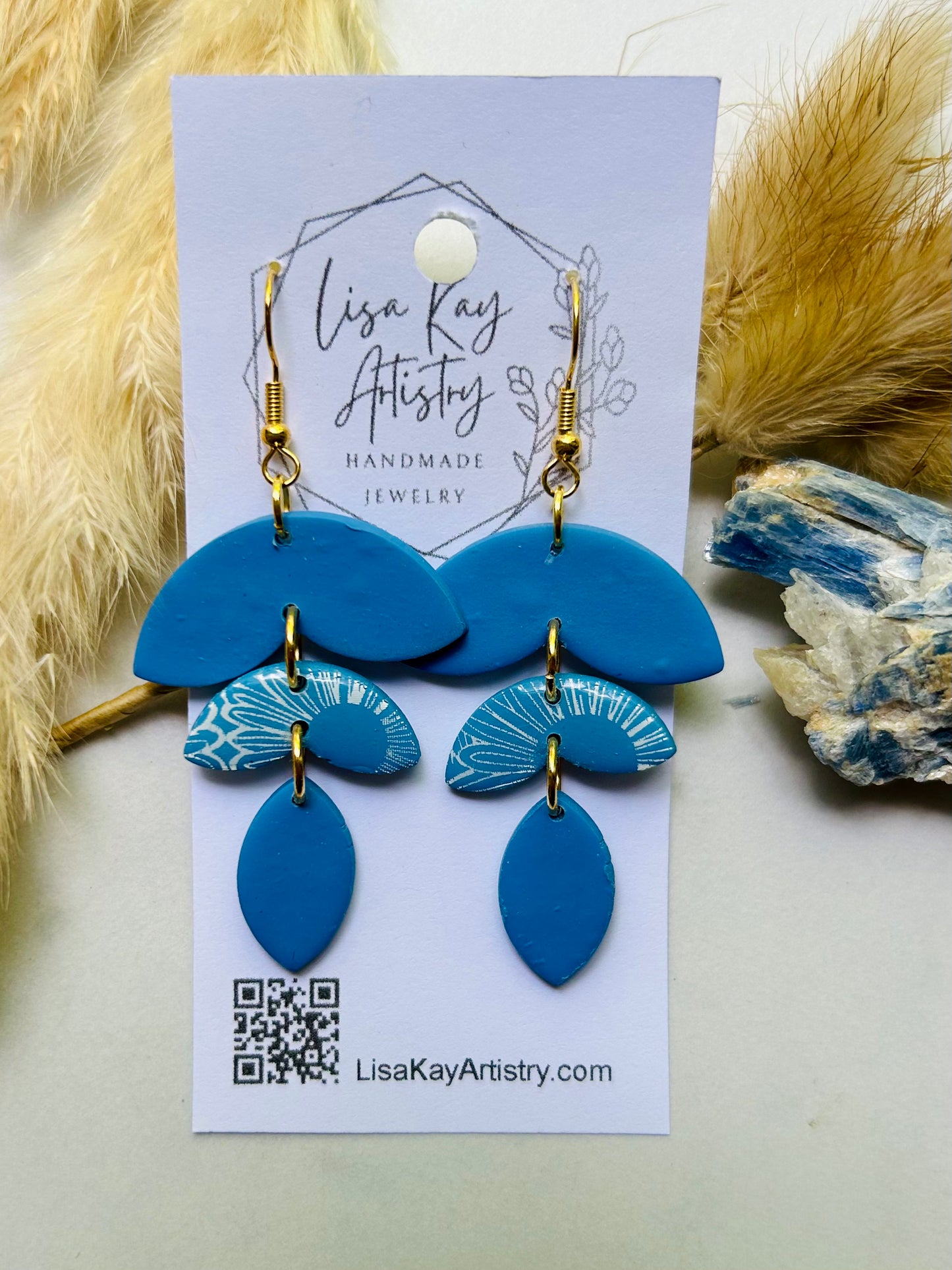 Cornflower Blue 3 piece stenciled dangle.