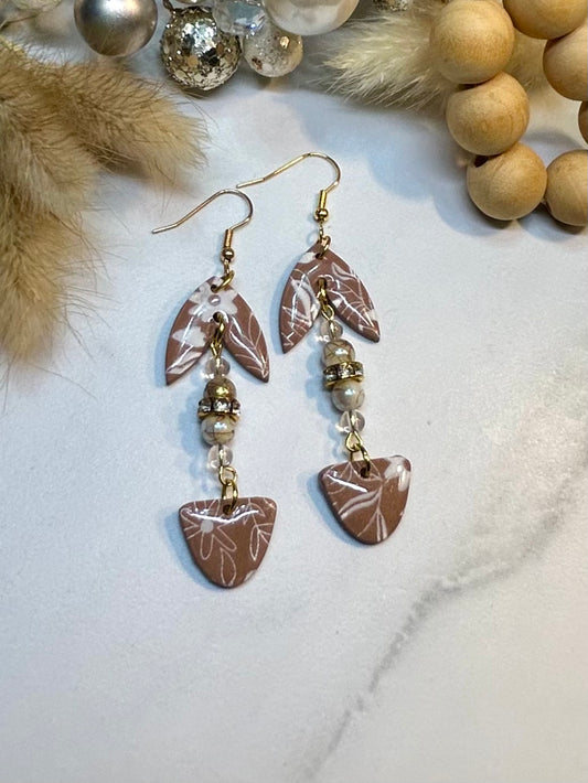 Taupe Botanical dangle with pearls