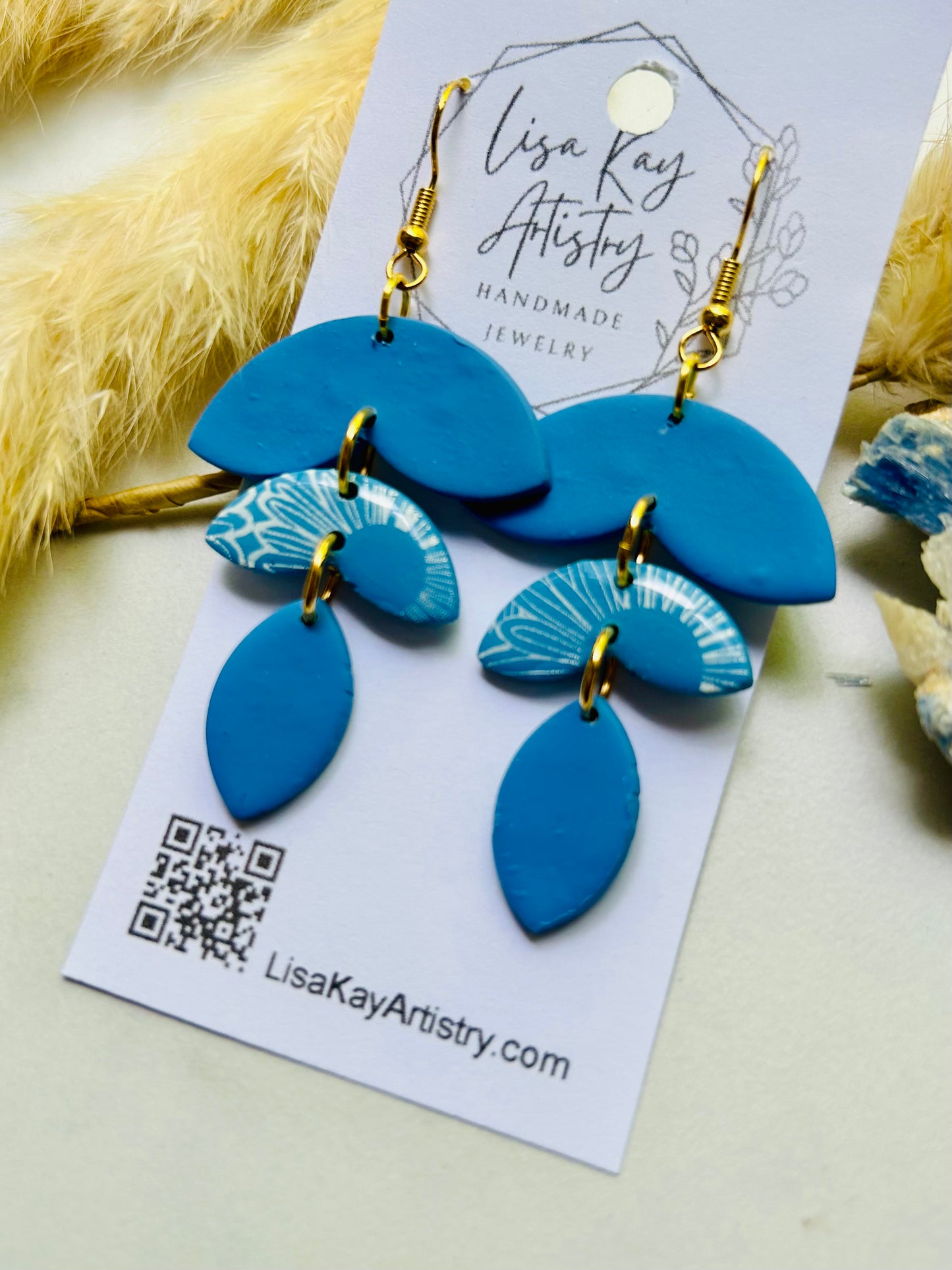 Cornflower Blue 3 piece stenciled dangle.