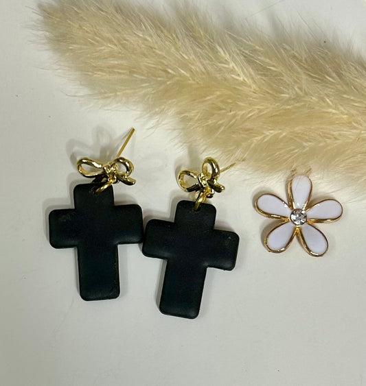 Black Cross with Bow Dangle