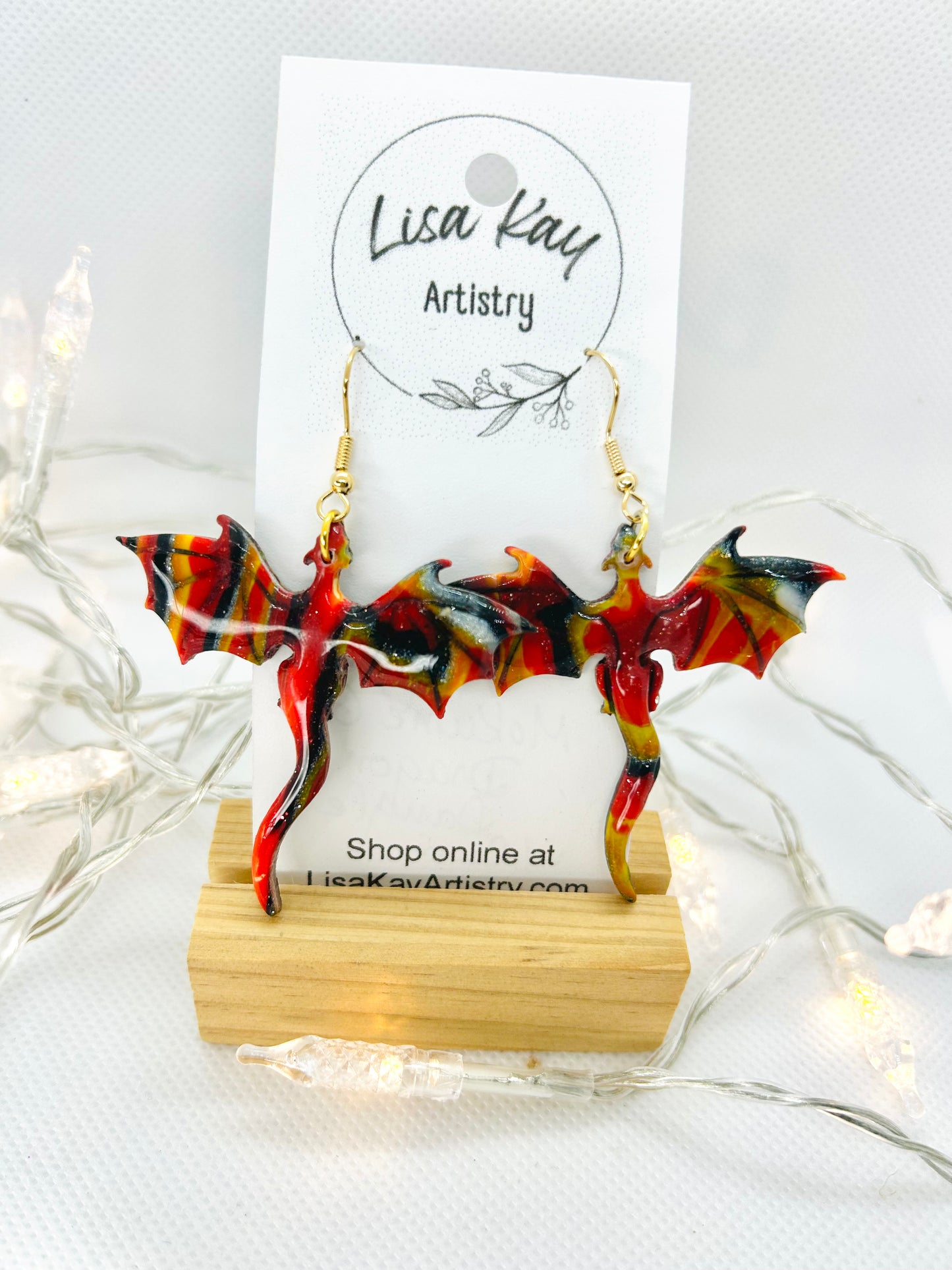 Red Flame Dragon Dangle Earrings.