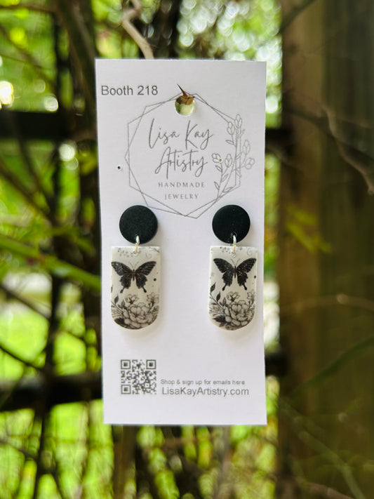 Tattoo Art Bell Earrings – Black & White Line Art Jewelry with Floral & Symbolic Motifs