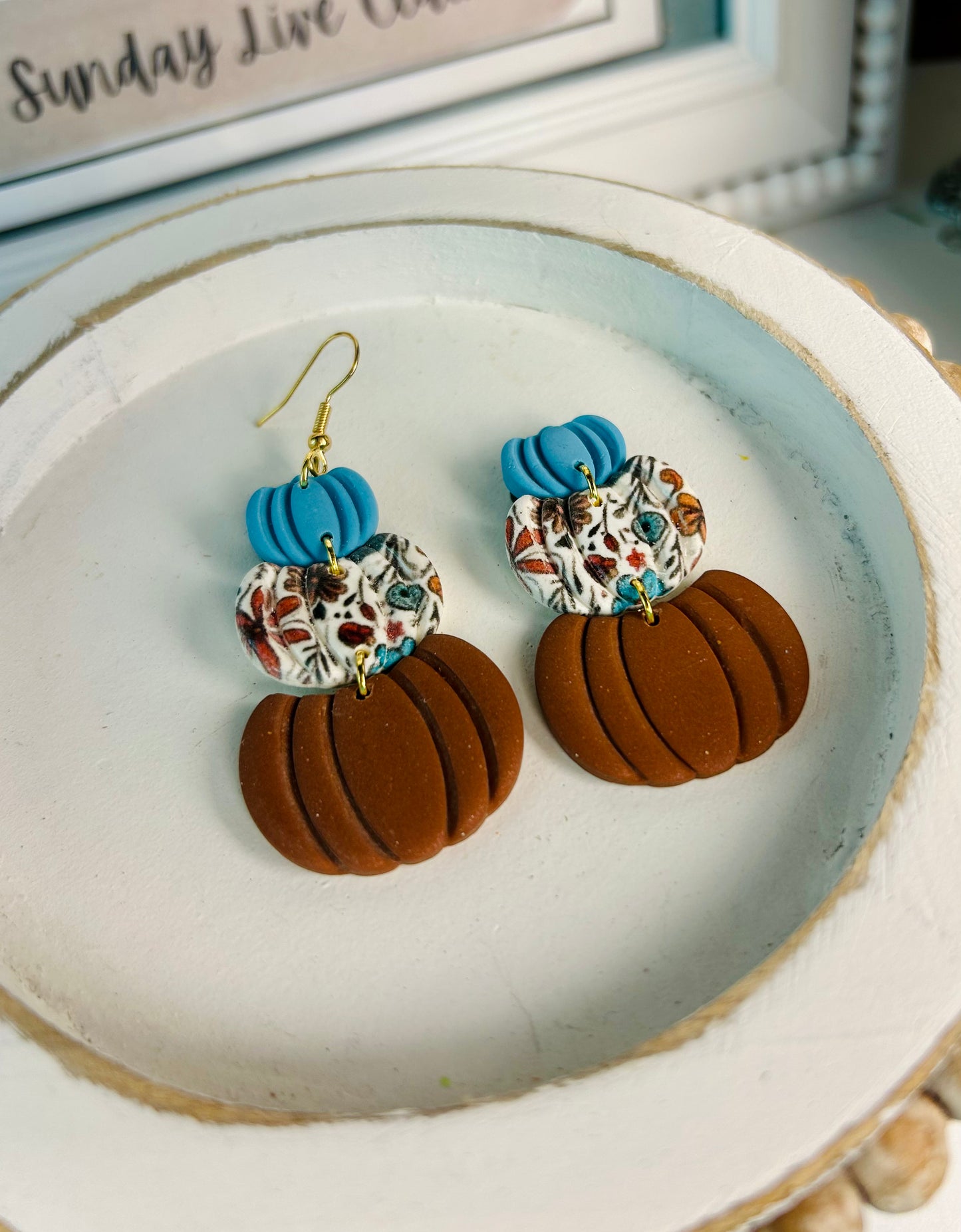 Teal Floral Pumpkin Stack