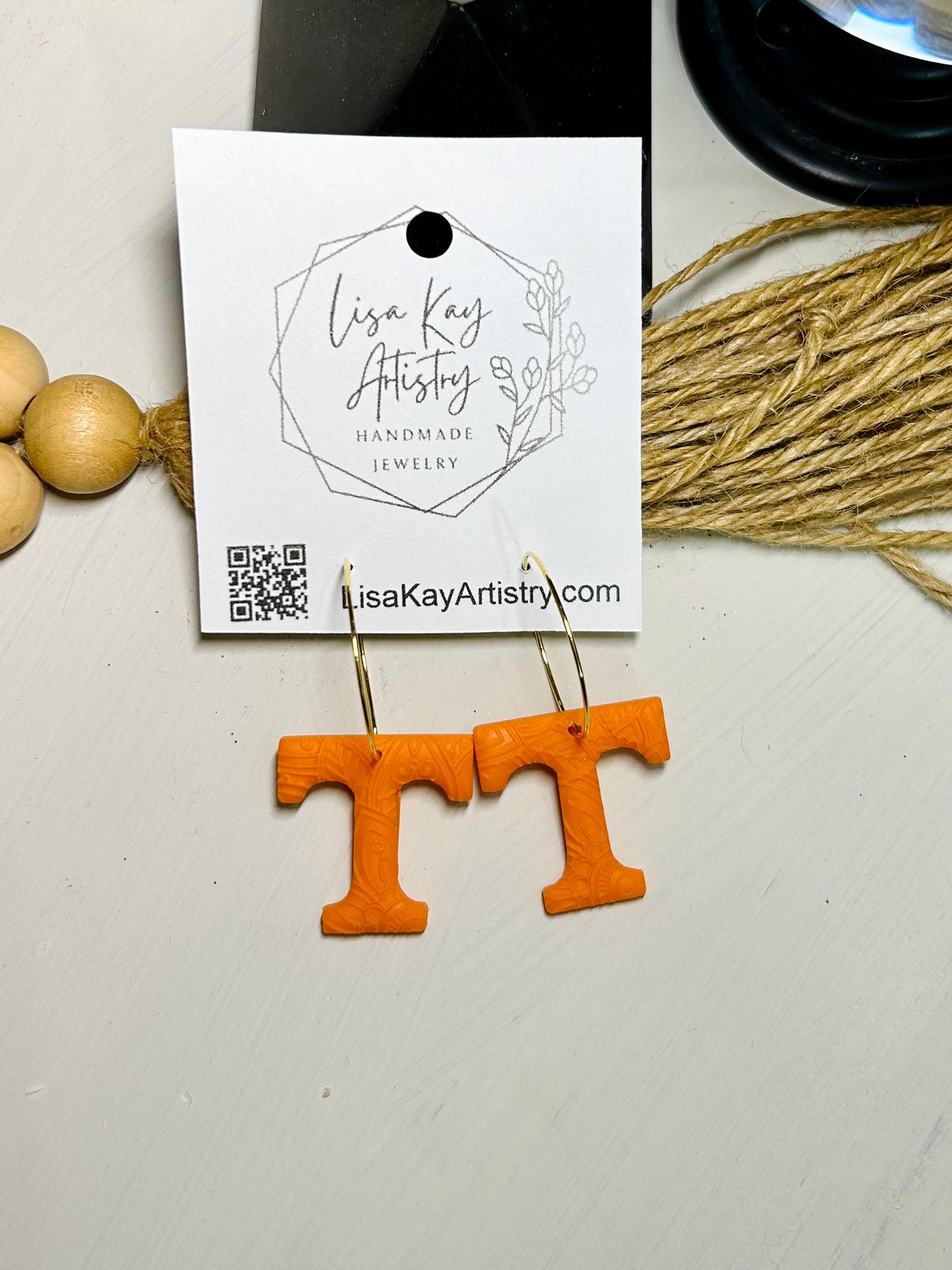 Tennessee T Orange (Textured Embossed Translucent) 1 inch on hoops, hooks or ball studs