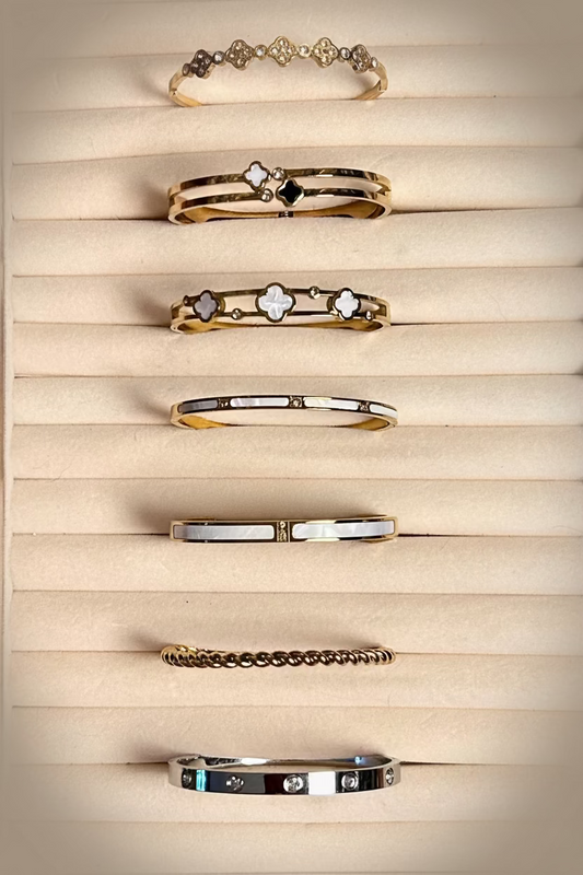 Bangle Bracelets in 18k Gold Plate, Tarnish Resistant with Hinge