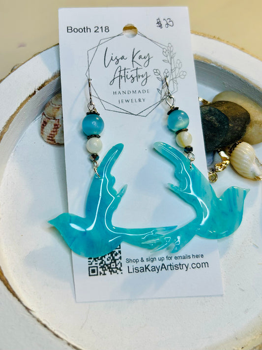 Sea Glass Sparrows on 14K Gold Links